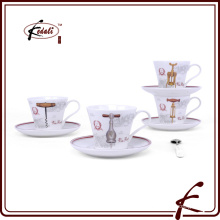 decal pattern ceramic cups and saucers for coffee tea